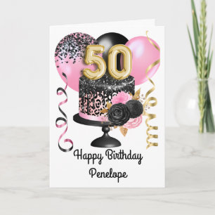 Pink und Black Gold 50. Geburtstag Karte