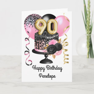 Pink und Black Gold 90. Geburtstag Karte