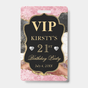 Pink und Black Gold Glitter Achat Geburtstag VIP Ausweis