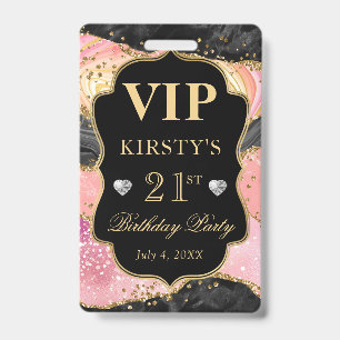 Pink und Black Gold Glitter Achat Geburtstag VIP Ausweis