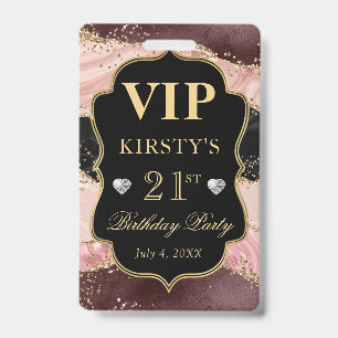 Pink und Black Gold Glitter Achat Geburtstag VIP Ausweis