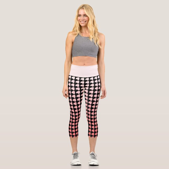 Pink und Black Heart Pattern Gradient Girl Capri Leggings (Vorderseite)