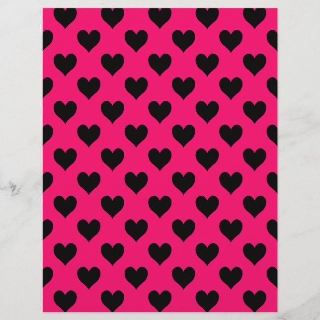 Pink und Black Heart Pattern Papier (Vorderseite)