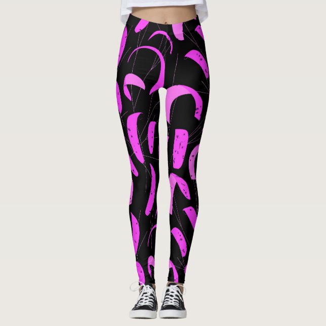 Pink und Black Kiteboarding Segel Pattern Kites Leggings (Vorderseite)