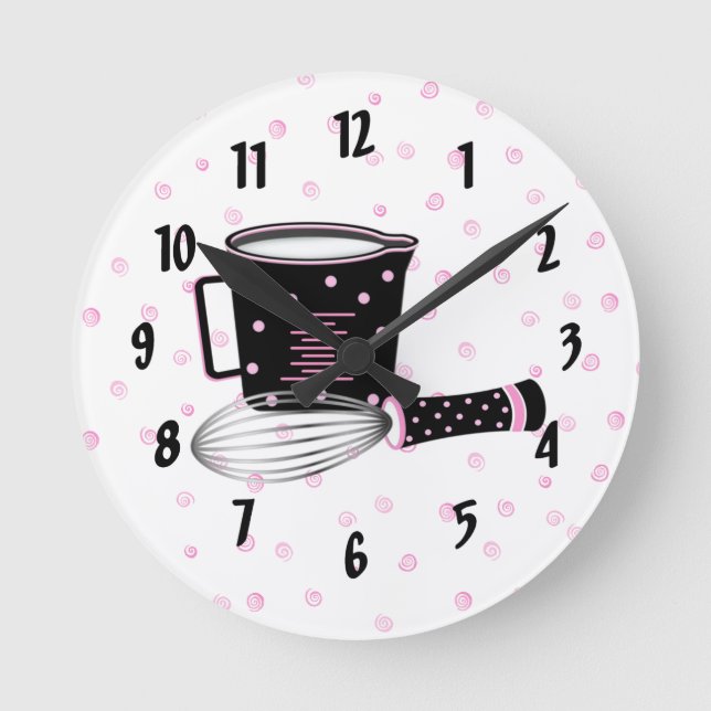 Pink und Black Kitlock Runde Wanduhr (Vorderseite)