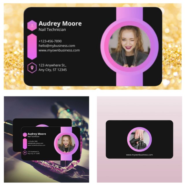 Pink und Black Nail Techniker Visitenkarte (Pink & Black Nail Technician Business Card)