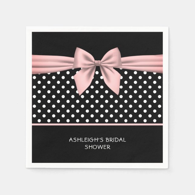 Pink und Black Polka Dot Brautparty Serviette (Vorderseite)
