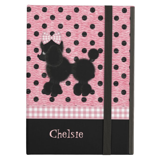 Pink und Black Polka Dots & Poodle iPad Air Hüllen (Vorderseite Geschlossen)