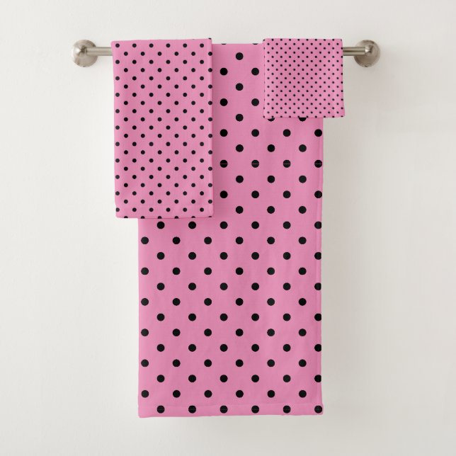 Pink und Black Polka Punkte Badehandtuch Set (Insitu)