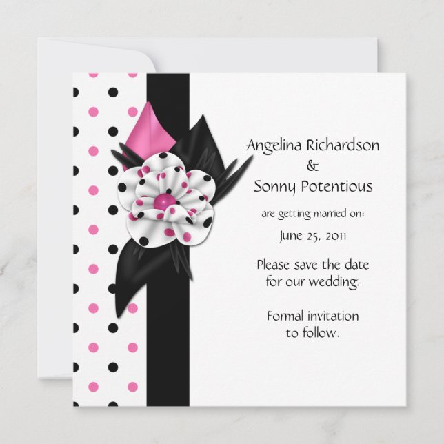 Pink und Black Polka Punkte Save the Date Einladung (Vorderseite)