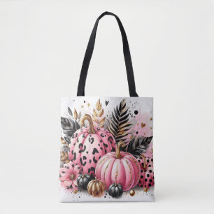 Pink und Black Pumpkins und Feathers Tasche