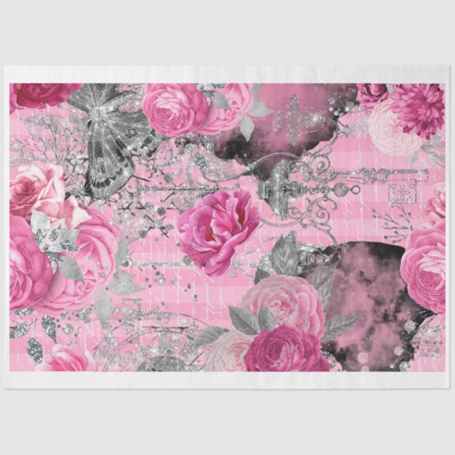 Pink und Black Shabby Glam Couture 5 Dekoupage Pap Seidenpapier (Vorderseite)