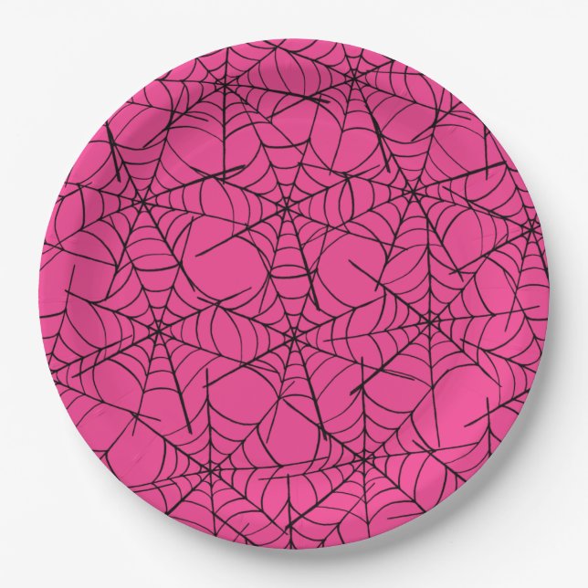Pink und Black Spiderweb Halloween Papierplatte Pappteller (Vorderseite)