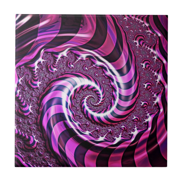 Pink und Black Spiral Illusion Keramik Tile Fliese (Vorderseite)