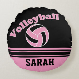 Pink und Black Sport Volleyball   DIY Name Rundes Kissen