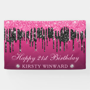 Pink und Black triefender Glitter 21. Geburtstag Banner