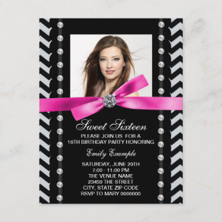 Pink und Black Zickzack Sweet 16 Geburtstagsparty Einladung