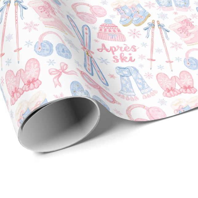 Pink und Blau Après-Ski Geschenkpapier (Rolleneckpunkt)