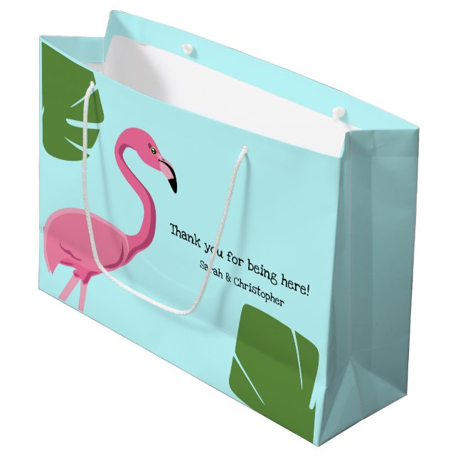 Pink und blau Flamingo Danke Verlobung Große Geschenktüte (Vorderseite Schrägansicht)