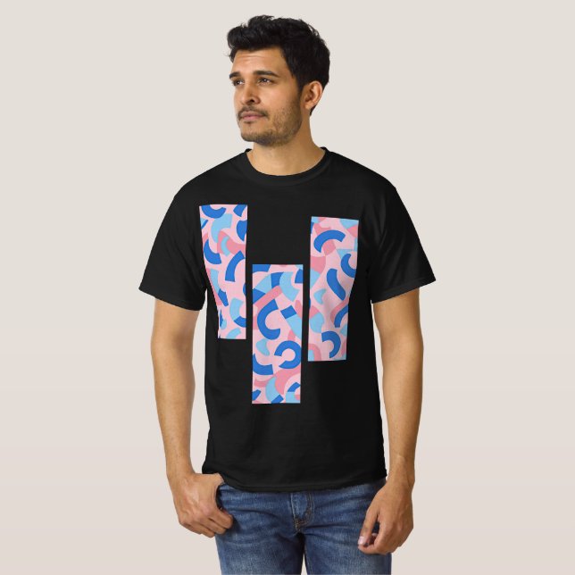 Pink und Blau geteilte Doodle-Muster T-Shirt (Vorne ganz)
