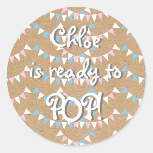 Pink und Blaues Girlanden-Baby-Shower "Bereit zum  Runder Aufkleber