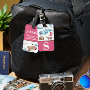 Pink und Blue Air Travel Themed Kid's Color Block Gepäckanhänger