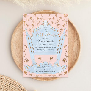 Pink und Blue Antique Cradle Baby Dusche Einladung
