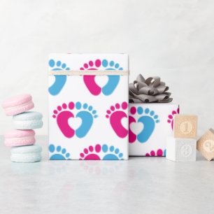Pink und Blue Baby Footprint Herz Geschenkpapier