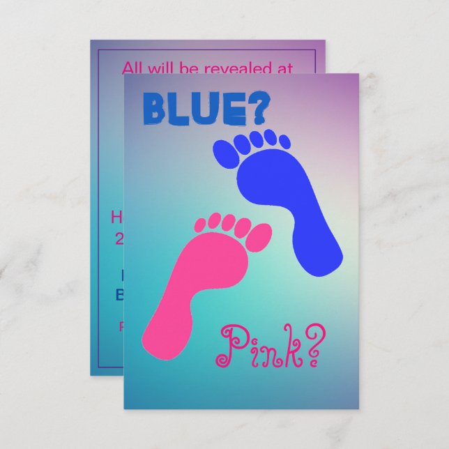 Pink und Blue Baby Footprints Einladung (Vorne/Hinten)