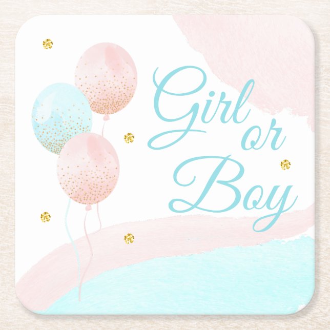 Pink und Blue Balloons Junge oder Girl Gender Reve Rechteckiger Pappuntersetzer (Vorderseite)