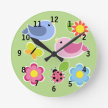Pink und Blue Bird (Medium) Wall Clock