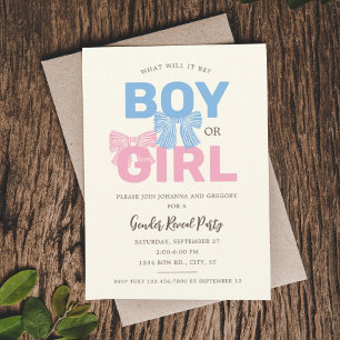 Pink und Blue Bow Baby Gender Reveal Einladung