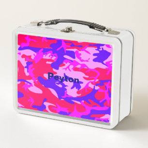 Pink und Blue Camouflage Add Name Metal Lunchbox