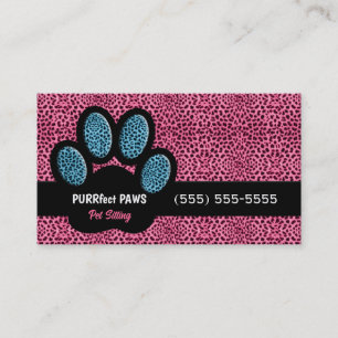 Pink und Blue Cheetah und Paw Pet Sitter Visitenkarte