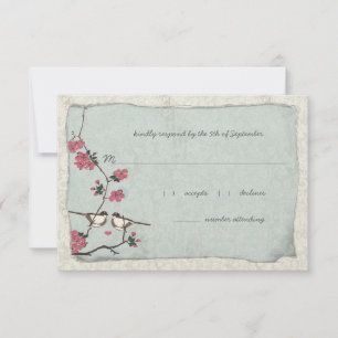 Pink und Blue Cherry Blossom Chickadee UAWG RSVP Karte
