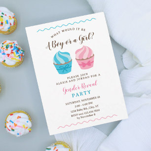 Pink und Blue Cupcakes Baby Gender Reveal Einladung