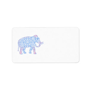 Pink und Blue Damask Elephant Adressaufkleber