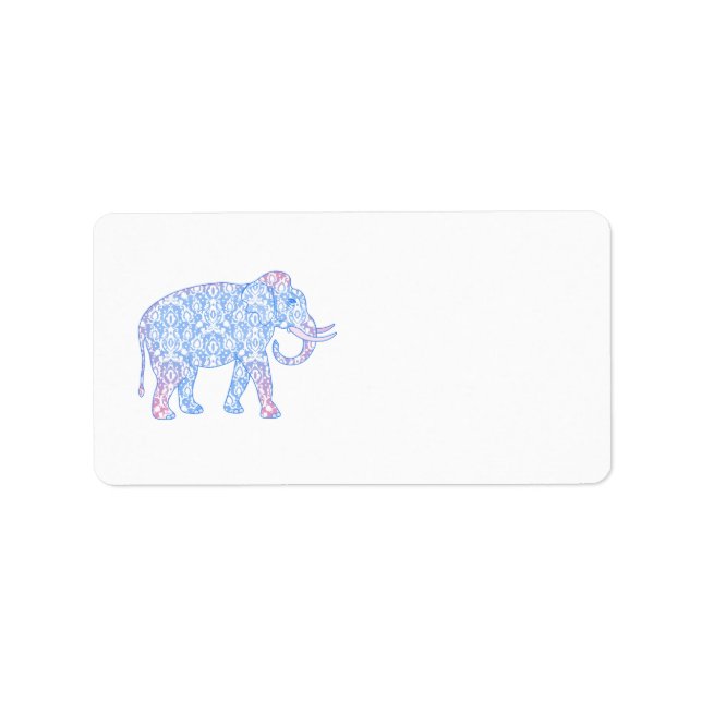 Pink und Blue Damask Elephant Adressaufkleber (Vorne)