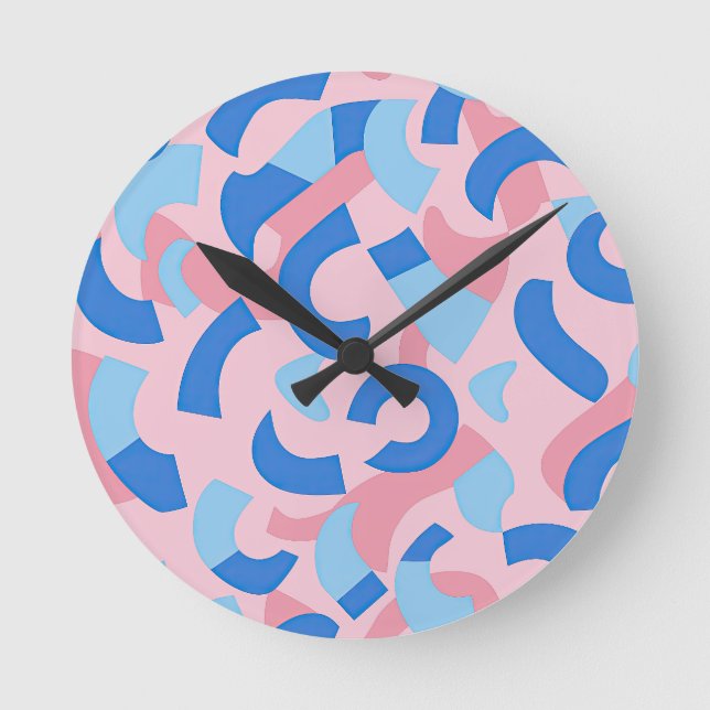 Pink und Blue Doodle Muster Runde Wanduhr (Vorderseite)