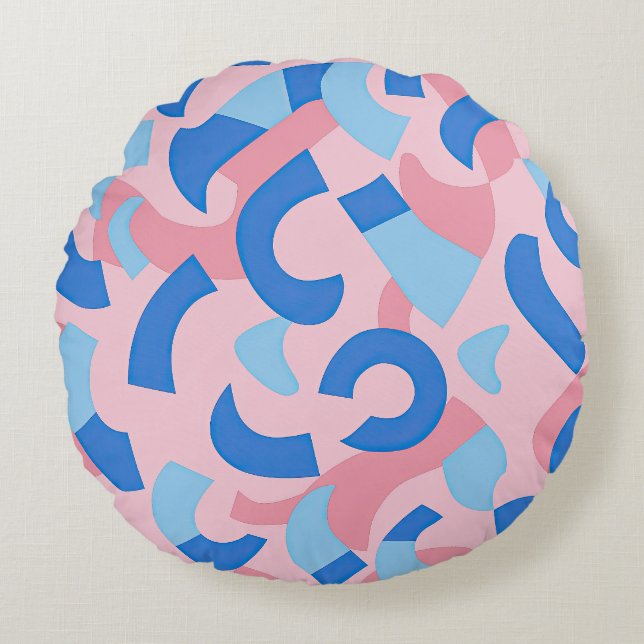 Pink und Blue Doodle Muster Rundes Kissen (Vorderseite)