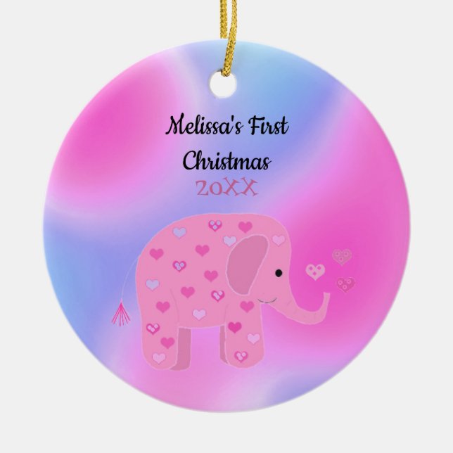 Pink und Blue Elephant Baby Erstes Weihnachtsfest Keramik Ornament (Vorne)
