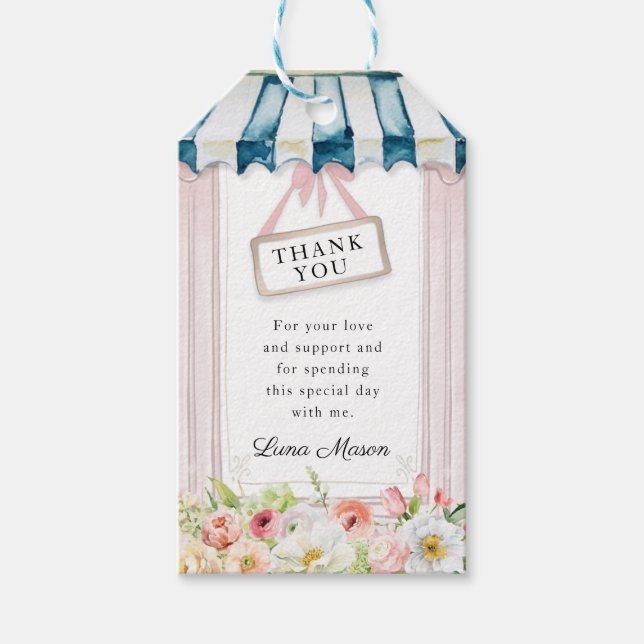 Pink und Blue Garden Brautparty Geschenketiketten Geschenkanhänger (Vorderseite)