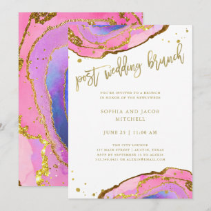 Pink und Blue Geode mit Gold Post Wedding Brunch Einladung