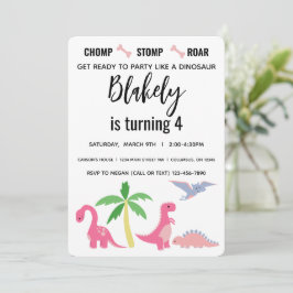 Pink und Blue Girl Dinosaur Geburtstag Einladung