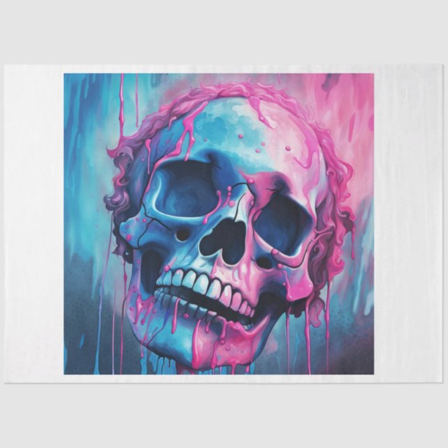 Pink und Blue Goth Skull Dekoupage Paper Seidenpapier (Vorderseite)