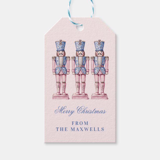 Pink und Blue Grandmillennial Nutcracker Geschenkanhänger (Vorderseite)