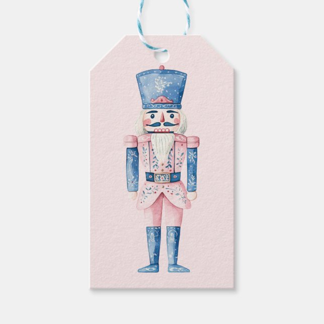 Pink und Blue Grandmillennial Nutcracker Geschenkanhänger (Vorderseite)