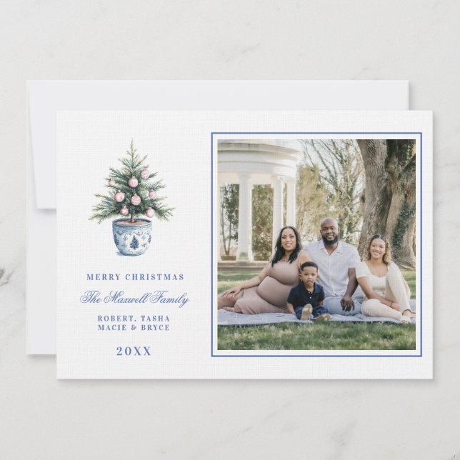 Pink und Blue Grandmillennial Weihnachtsbaum Einladung (Vorderseite)