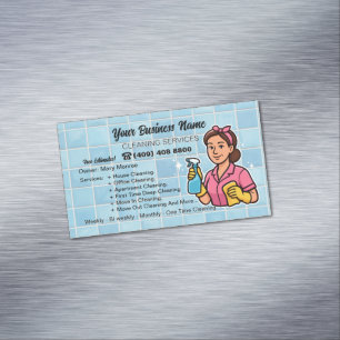 Pink und Blue Hausmeisterin-Hausreinigungsdienste Magnetische Visitenkarte