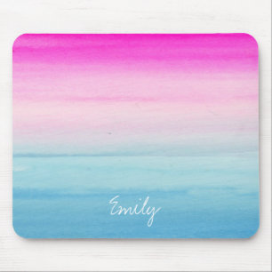 Pink und Blue Ombre Wasserfarbe   Name hinzufügen Mousepad